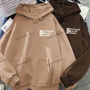 Y2K Çift SEVGİLİ Still Freedom Kalın Kışlık Sweatshirt - Baskılı Oversize KOD 1484