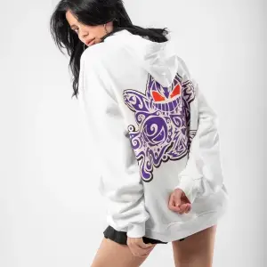 y2K Gengar Sırt Baskılı Oversize Unisex Beyaz