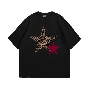 Y2k Leopar Starz Baskılı Oversize Unisex Beyaz