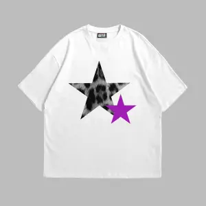Y2k Leopar Starz V2 Baskılı Oversize Unisex Beyaz