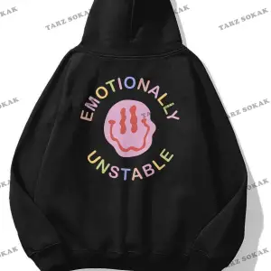 Y2K Unisex Emotionally Sweatshirt KOD 1553 Siyah