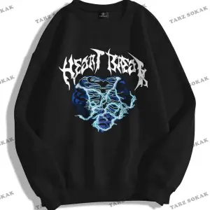 Y2K Unisex Heart Break Bisiklet Yaka Sweatshirt Hoodie KOD 1783 Siyah