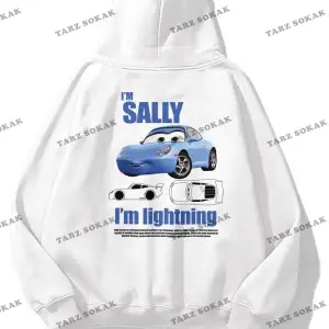 Y2K Unisex Im Sally Cars Sweatshirt KOD 1613 Beyaz