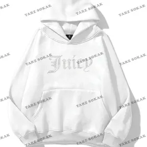 Y2K Unisex Juicy Taş Görünümlü Baskılı Sweatshirt KOD 1509 Beyaz