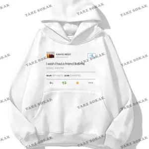 Y2K Unisex Kanye Tweet Sweatshirt KOD 1579 Beyaz