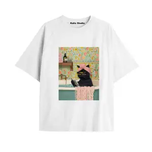 Y2k vintage Cats Baskılı Beyaz T-shirt KOD 1