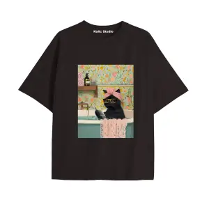 Y2k vintage Cats Baskılı Sİyah T-shirt KOD 30