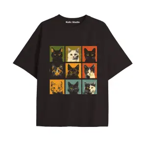 Y2k vintage Cats Baskılı Sİyah T-shirt KOD 31