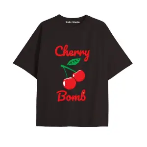 Y2k vintage Cherry Baskılı Sİyah T-shirt KOD 101