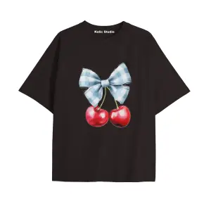Y2k vintage Cherry Baskılı Sİyah T-shirt KOD 102
