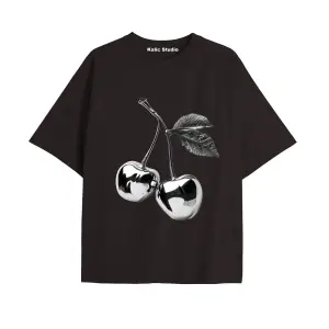 Y2k vintage Cherry Baskılı Sİyah T-shirt KOD 103
