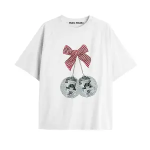 Y2k vintage Cherry Baskılı Sİyah T-shirt KOD 55