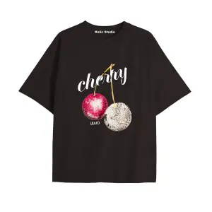 Y2k vintage Cherry Baskılı Sİyah T-shirt KOD 73