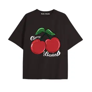 Y2k vintage Cherry Baskılı Sİyah T-shirt KOD 75