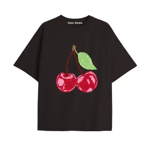 Y2k vintage Cherry Baskılı Sİyah T-shirt KOD 80
