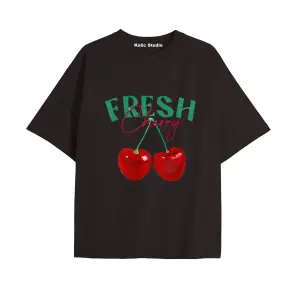 Y2k vintage Cherry Baskılı Sİyah T-shirt KOD 83