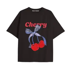 Y2k vintage Cherry Baskılı Sİyah T-shirt KOD 90