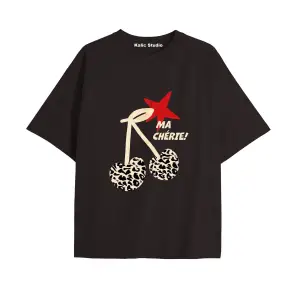 Y2k vintage Cherry Baskılı Sİyah T-shirt KOD 91
