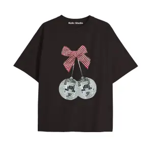 Y2k vintage Cherry Baskılı Sİyah T-shirt KOD 96