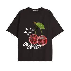 Y2k vintage Cherry Baskılı Sİyah T-shirt KOD 97
