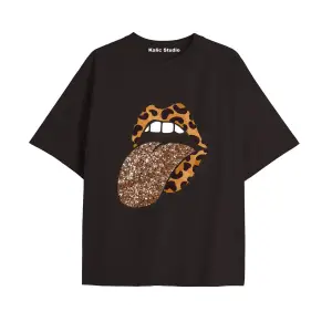 Y2k vintage Leopar Baskılı Sİyah T-shirt KOD 165