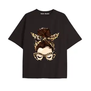 Y2k vintage Leopar Baskılı Sİyah T-shirt KOD 175