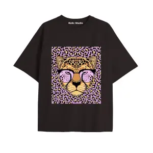 Y2k vintage Leopar Baskılı Sİyah T-shirt KOD 177