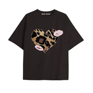 Y2k vintage Leopar Baskılı Sİyah T-shirt KOD 185