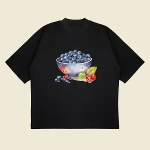 Yaban Mersini Vintage Baskılı Oversize Unisex Pamuklu Nefes Alan Kalın Kumaşlı