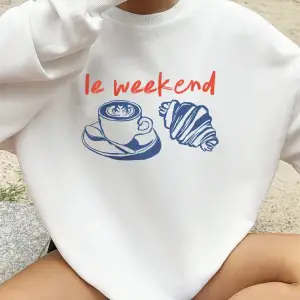 Yani Hafta Sonu Kahve Ekmek Baskılar Tişörtü Kadın Crewneck Temelleri Kapüşonlular Gevşek Pol