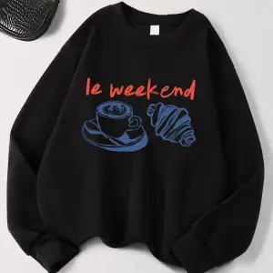 Yani Hafta Sonu Kahve Ekmek Baskılar Tişörtü Kadın Crewneck Temelleri Kapüşonlular Gevşek Pol