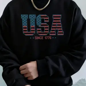 Yaratıcı ABD 1776dan Beri Mektup Desenli Erkek Hoody Cepli Rahat Kapüşonlu Üstler Sokak Stil