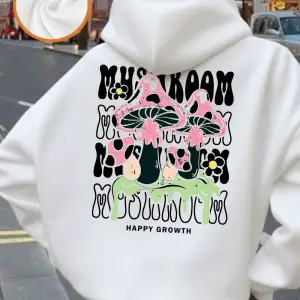 Yaratıcı Mantar Mektup Baskılar Hoodie Kadın Kış Polar Sıcak Kazak Temelleri Cep Kazak Rahat