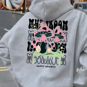 Yaratıcı Mantar Mektup Baskılar Hoodie Kadın Kış Polar Sıcak Kazak Temelleri Cep Kazak Rahat