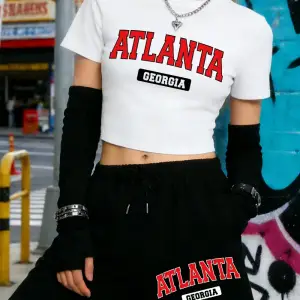 Yaz Atlanta Georgia Mektup Baskılı Babby TeeT-Shirt Şort Kadın İki Parçalı Set Beş Nokta Pantolon