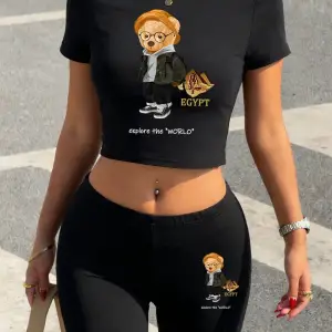 Yaz Ayısı Dünyayı Keşfedin Baskılı Babby Tees Şort Kadın Seksi İki Parçalı Set Tişörtler Yükse