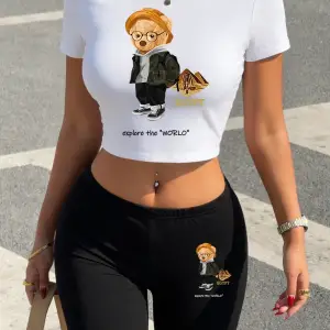 Yaz Ayısı Dünyayı Keşfedin Baskılı Babby Tees Şort Kadın Seksi İki Parçalı Set Tişörtler Yükse