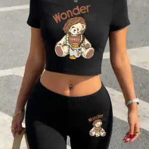 Yaz Bal Ayısı Karikatür Baskılı Babby TeeT-Shirt ve Şort Kadın İki Parçalı Set Üstleri Pantolon Y