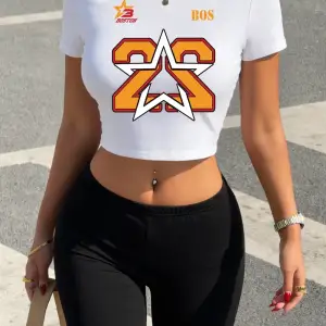 Yaz Boston Numarası 22 Yıldız Baskılı Kırpma T-Shirt Şort Kadın Seksi İki Parçalı Set Üstleri