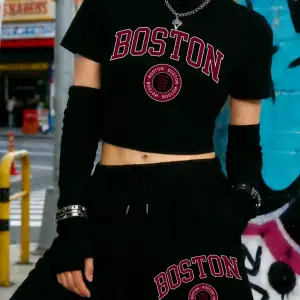 Yaz Boston Şehri Us 1630 Harfli Baskılı Babby Teelar Şortlar Kadın İki Parçalı Set Beş Cepli P