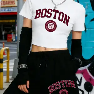 Yaz Boston Şehri Us 1630 Harfli Baskılı Babby Teelar Şortlar Kadın İki Parçalı Set Beş Cepli P