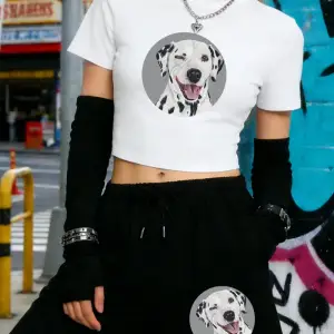 Yaz Dalmaçyalı Köpek Baskılı Babby TeeT-Shirt Şort Kadın Seksi İki Parçalı Set Diz Boyu Pantolon