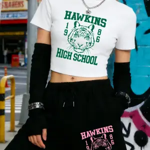 Yaz Hawkins Lisesi 1986 Baskılı Babby Tees Şort Kadın İki Parçalı Set Beş Nokta Pantolon Yumuş