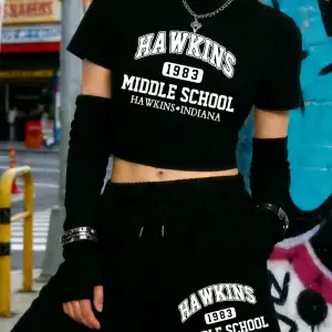 Yaz Hawkins Ortaokulu Baskılı Babby TeeT-Shirt Şort Kadın İki Parçalı Set Diz Boyu Pantolon İnce