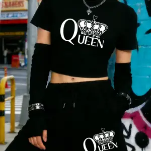 Yaz Kraliçesi Taç Baskılı Kırpma Üstleri Şort Kadın Seksi İki Parçalı Set Beş Nokta Pantolon