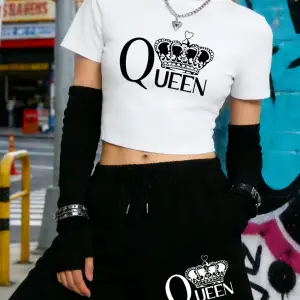 Yaz Kraliçesi Taç Baskılı Kırpma Üstleri Şort Kadın Seksi İki Parçalı Set Beş Nokta Pantolon