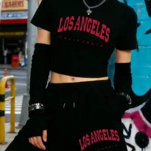 Yaz Los Angeles Kaliforniya Baskılı Babby Tees Şort Kadın İki Parçalı Set Beş Nokta Pantolon Y