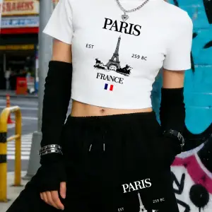 Yaz Paris Fransa Eyfel Kulesi Baskılar Kırpma Üstleri Şort Kadın İki Parçalı Set Beş Nokta Pa