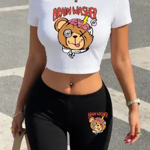 Yazlık Beyin Temizleyici Yaratıcı Ayı Baskılı Babby TeeTişört ve Şort Kadın İki Parçalı Takım Üst