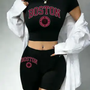 Yazlık Boston City Us 1630 Baskılı Babby TeeTişört Şort Kadın İki Parça Takım Üst Pantolon Dar Ke